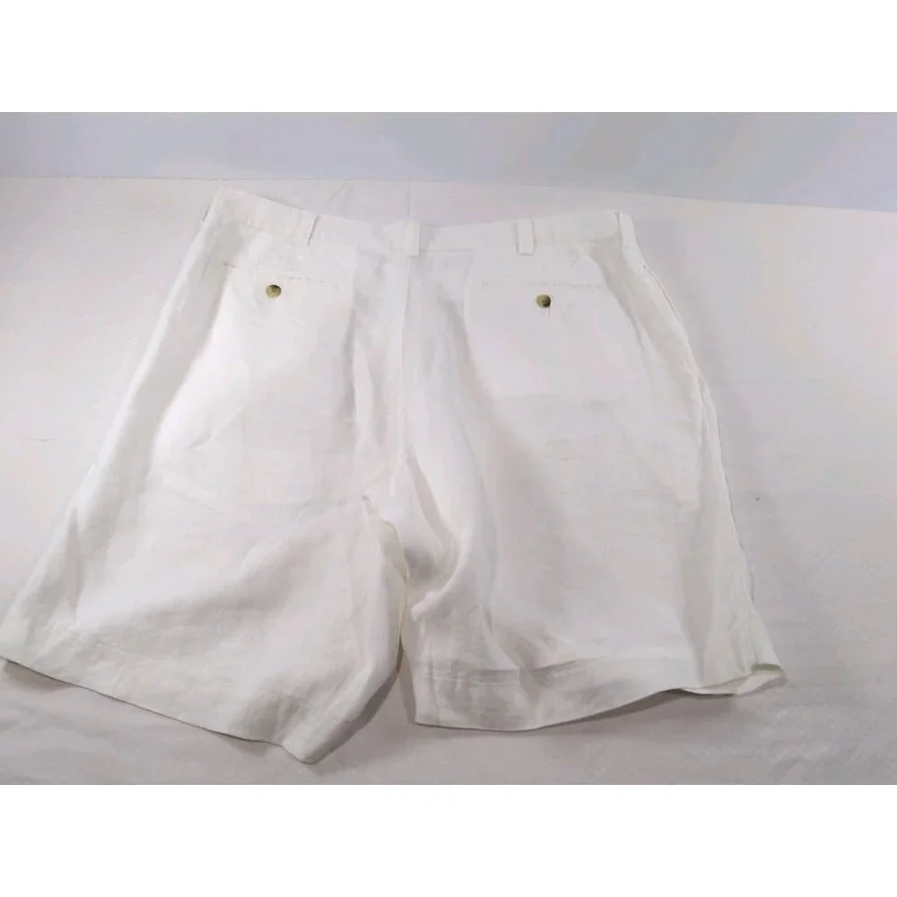 Charleston Twills Shorts Mens White 100% Linen - Chino Flat Front 40 X 9 - Picture 7 of 9